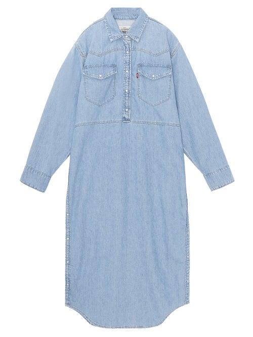 Matchesfashion.com Ganni - X Levi's Push-studded Denim Shirt Dress - Womens - Light Denim