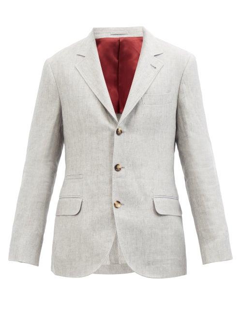 Brunello Cucinelli - Herringbone Single-breasted Hemp-blend Blazer - Mens - Grey