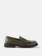 Vinnys - Kiltee Fringed Leather Loafers - Mens - Olive