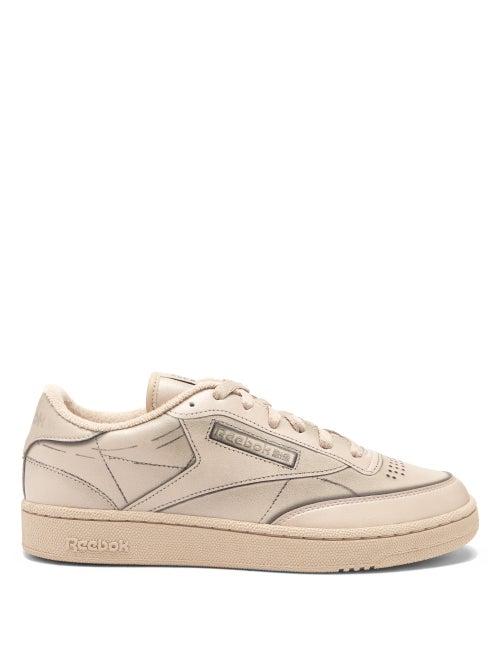 Mens Shoes Reebok X Margiela - Club C Trompe L'oeil Leather Trainers - Mens - Beige