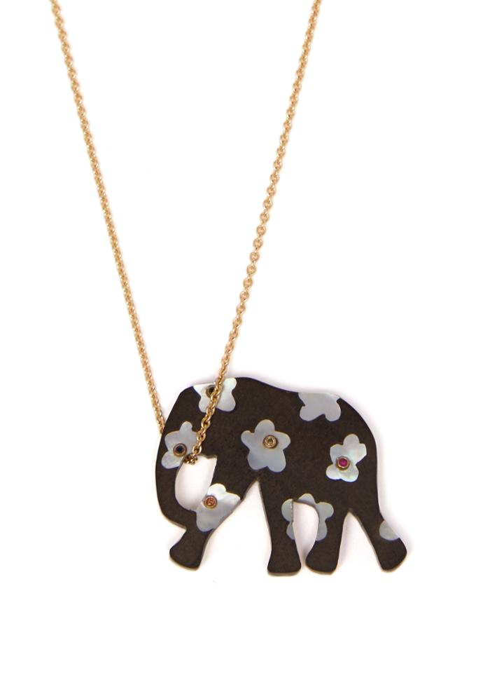 Marc Alary Elephant 18kt Gold, Ebony & Sapphire Necklace