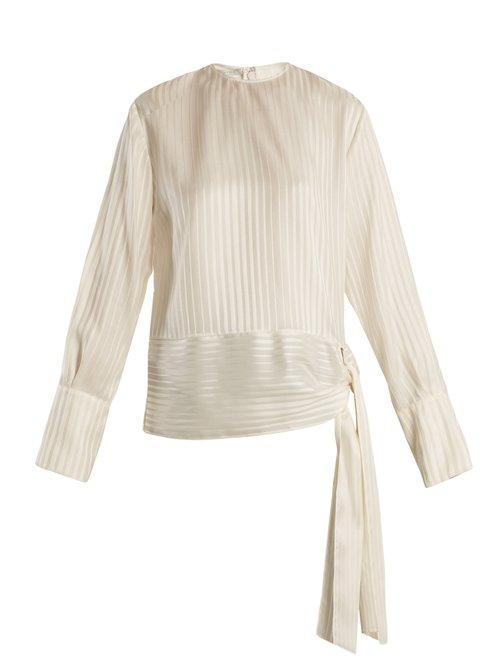 Matchesfashion.com Stella Mccartney - Sash Hem Striped Silk Top - Womens - Cream