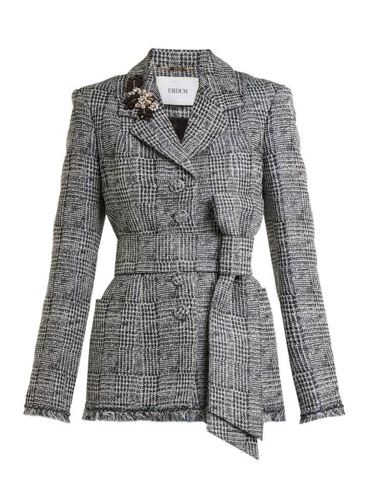Erdem Jacey Crystal-embellished Checked Jacket