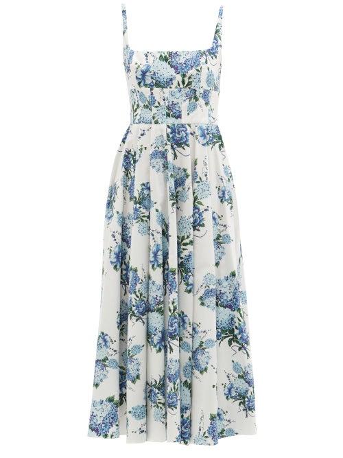 Emilia Wickstead - Mona Floral-print Poplin Midi Dress - Womens - Blue Print