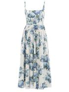 Emilia Wickstead - Mona Floral-print Poplin Midi Dress - Womens - Blue Print