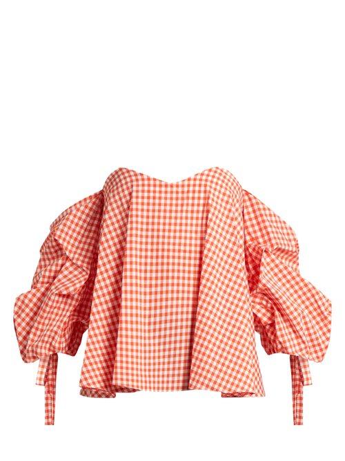 Matchesfashion.com Caroline Constas - Gabriella Off The Shoulder Gingham Top - Womens - Coral