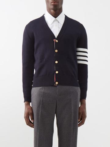 Thom Browne - Milano Stitch Striped V-neck Cotton Cardigan - Mens - Navy