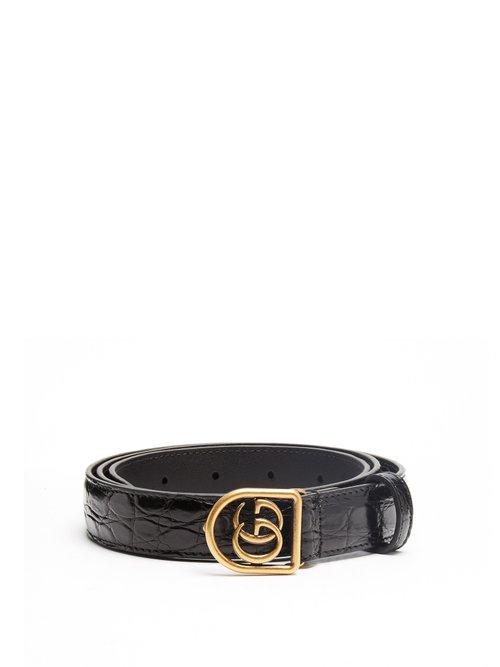 Matchesfashion.com Gucci - Gg Encased Buckle Crocodile Leather Belt - Mens - Black