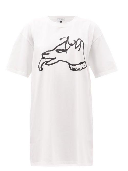 Matchesfashion.com Bella Freud - Dog-print Organic-cotton Jersey T-shirt Dress - Womens - White