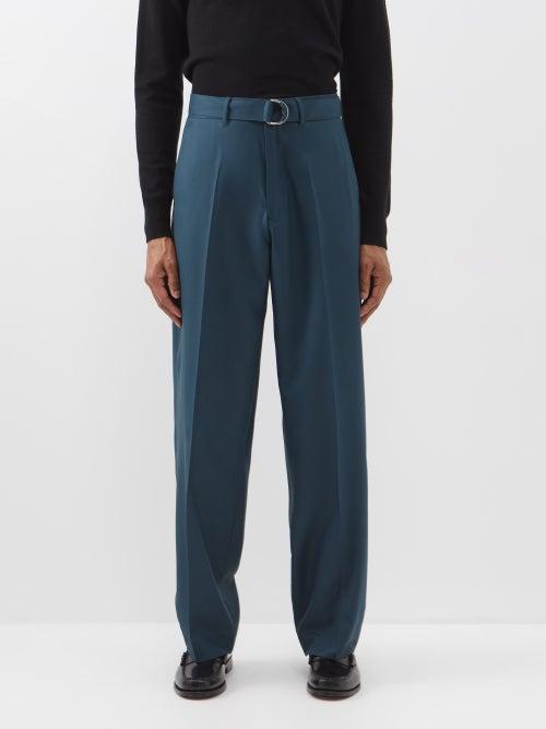 Paul Smith - Pleated Belted Wool Trousers - Mens - Turquoise