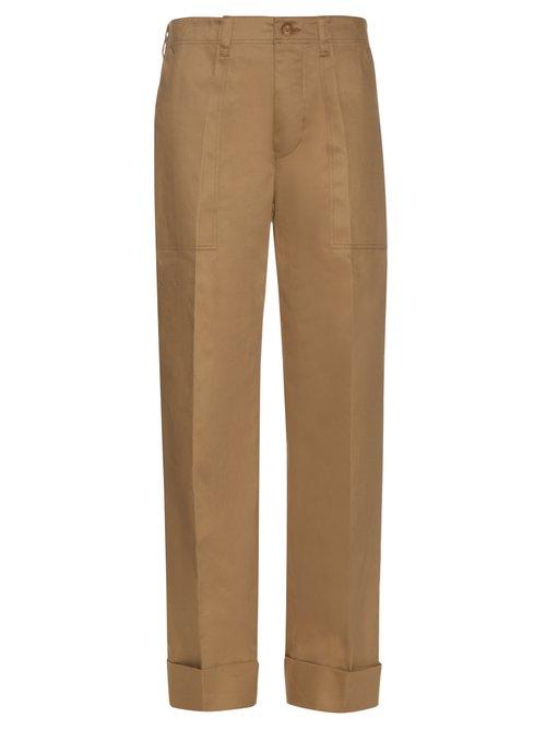 Matchesfashion.com Mafalda Von Hessen - Wide Leg Cotton Blend Trousers - Womens - Beige