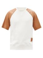 Mens Rtw Amiri - Leather-sleeve Cotton-jersey Sweatshirt - Mens - Brown White