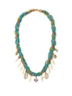 Matchesfashion.com Aron & Hirsch - Braided Turquoise, Diamond & Amethyst Necklace - Womens - Blue