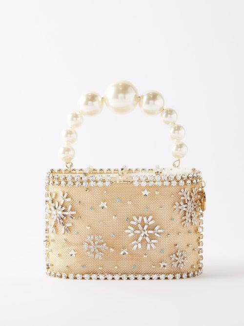 Rosantica - Holli Pavillion Crystal-embellished Handbag - Womens - Beige Silver