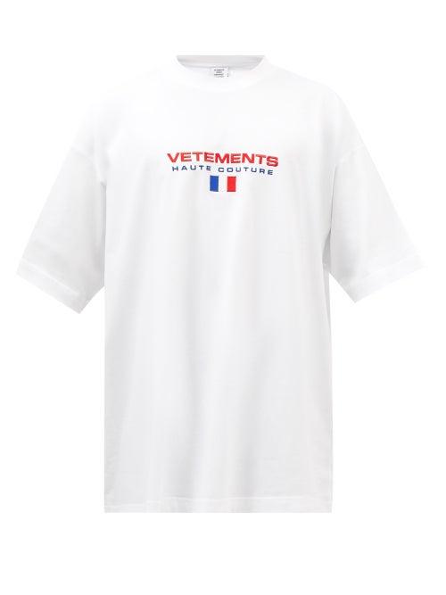 Vetements - Haute Couture-embroidered Cotton-jersey T-shirt - Mens - White