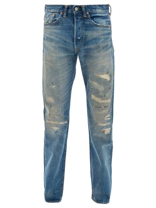 Matchesfashion.com Rrl - Distressed Selvedge Straight Leg Jeans - Mens - Blue