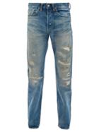 Matchesfashion.com Rrl - Distressed Selvedge Straight Leg Jeans - Mens - Blue