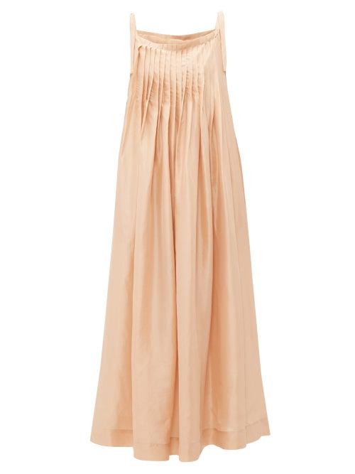 Matchesfashion.com Loup Charmant - Salinas Pleated Silk Dress - Womens - Beige