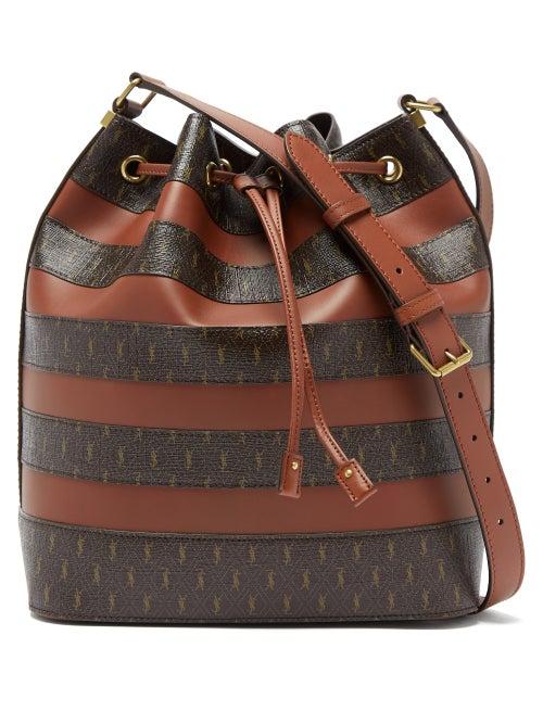 Saint Laurent - Le Monogramme Coated-canvas & Leather Bucket Bag - Womens - Dark Brown