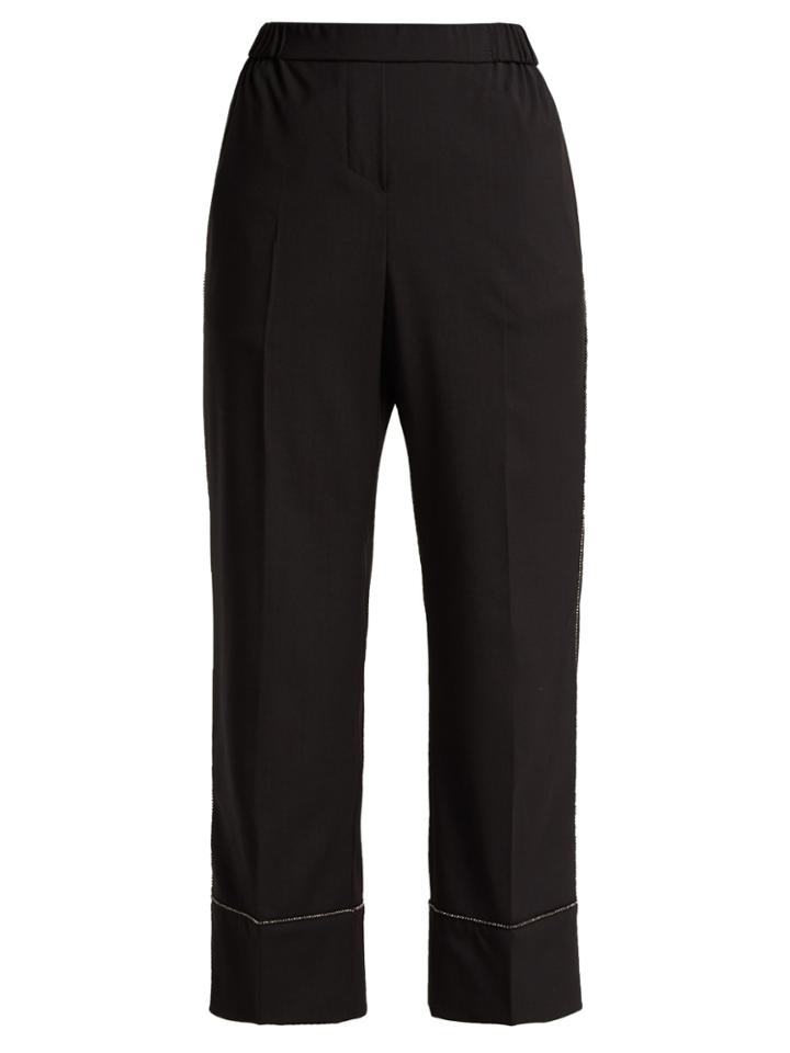 No. 21 Crystal-embellished Wool-crepe Trousers