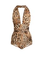 Norma Kamali Bill Leopard-print Halterneck Swimsuit