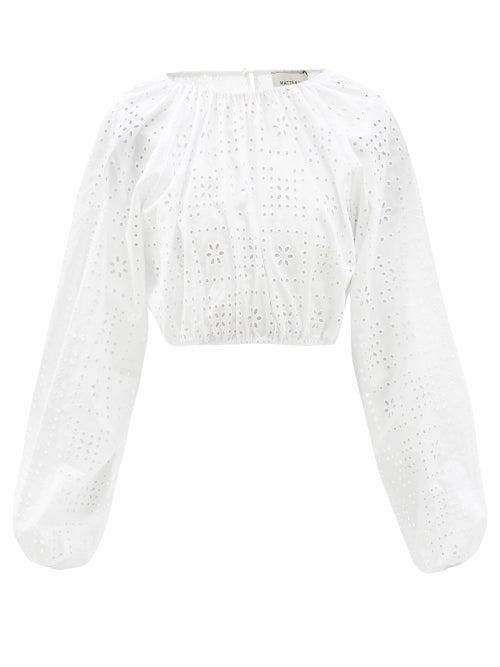 Ladies Beachwear Matteau - The Crochet Broderie Cropped Organic-cotton Blouse - Womens - White