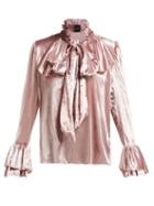 Matchesfashion.com Harris Reed - Ruffle Trimmed Velvet Blouse - Womens - Pink
