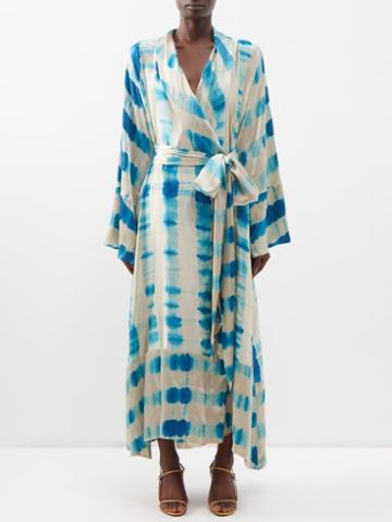 Delos - Aida Shibori-dyed Silk Wrap Dress - Womens - Blue Print