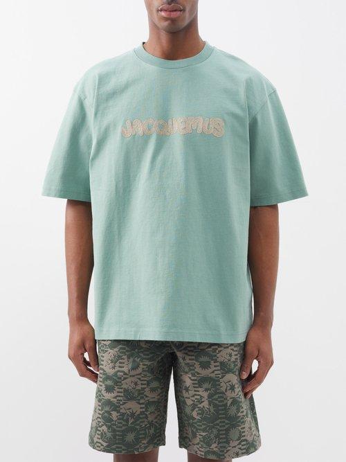 Jacquemus - Raphia Macram-logo Cotton-jersey T-shirt - Mens - Green Multi