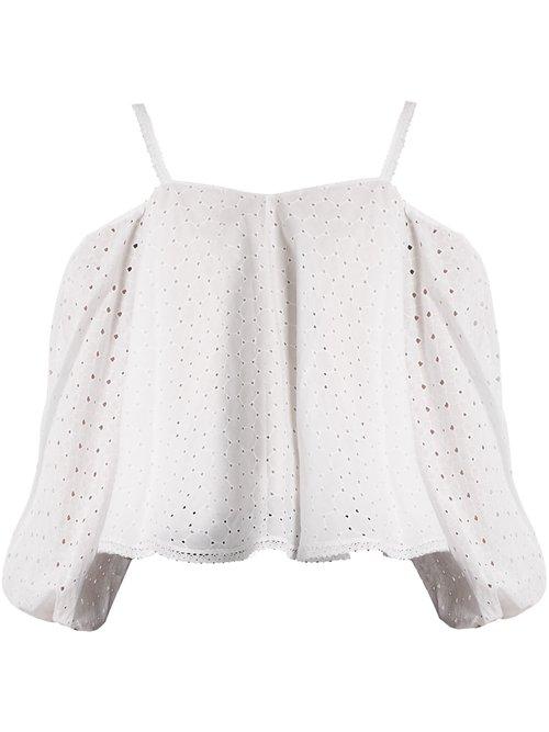 Matchesfashion.com Anna October - Puff Sleeve Off The Shoulder Broderie Anglaise Top - Womens - White