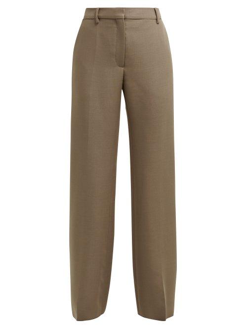 Matchesfashion.com Valentino - Straight Leg Mohair And Wool Blend Trousers - Womens - Brown