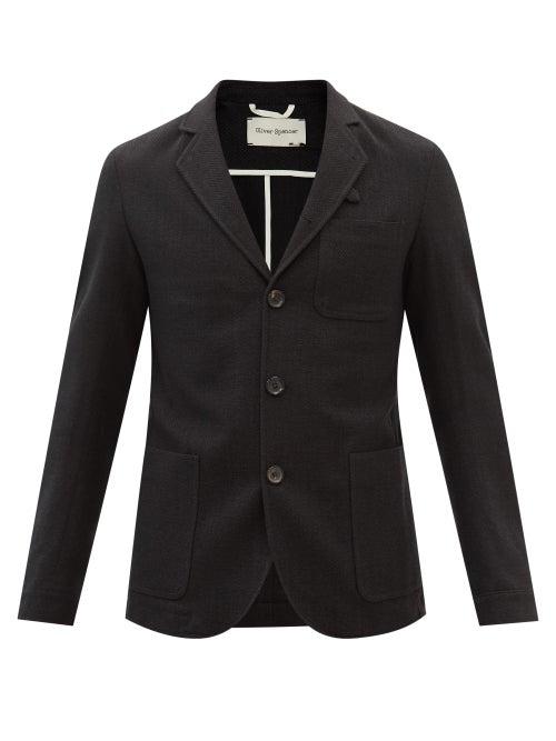 Oliver Spencer - Patch-pocket Virgin-wool Blend Twill Suit Jacket - Mens - Dark Grey