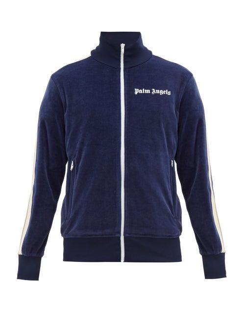 Matchesfashion.com Palm Angels - Logo Print Cotton Blend Track Jacket - Mens - Blue