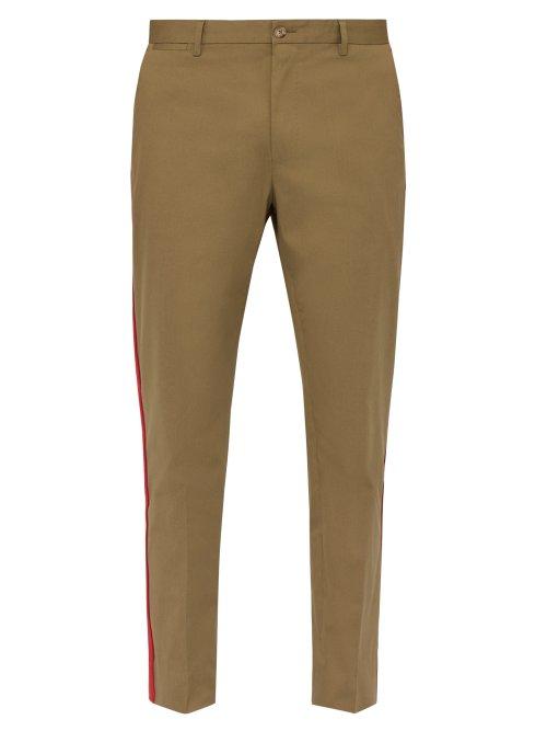 Matchesfashion.com Dolce & Gabbana - Side Stripe Cotton Blend Trousers - Mens - Khaki