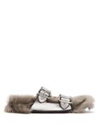 Matchesfashion.com Prada - Shearling Lined Leather Sandals - Womens - Silver