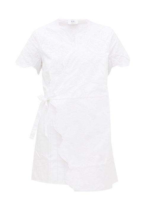 Matchesfashion.com Sir - Delilah Broderie Anglaise Cotton Wrap Mini Dress - Womens - White