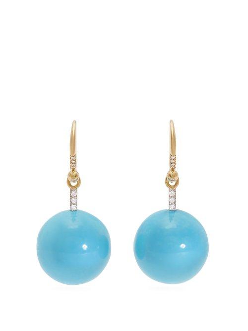 Matchesfashion.com Irene Neuwirth - Gold, Diamond & Kingman Turquoise Earrings - Womens - Blue