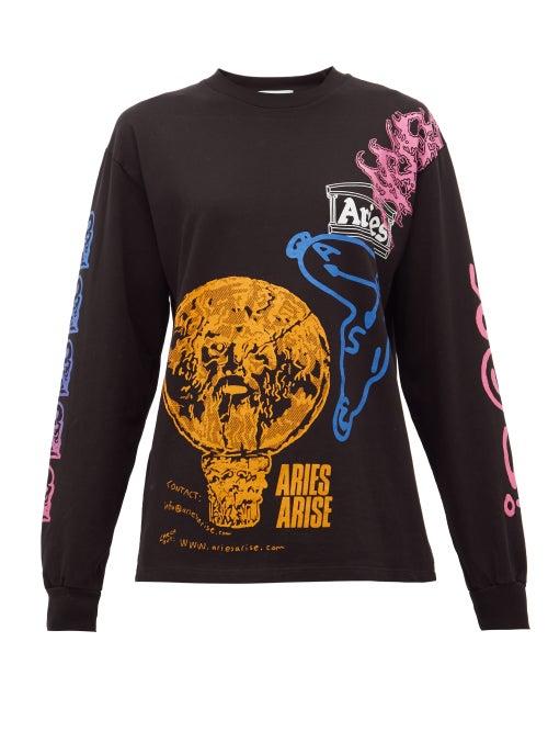 Matchesfashion.com Aries - French Monster Cotton Long-sleeved T-shirt - Womens - Black Multi