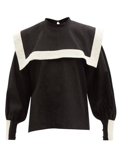 Les Vacances D'irina - Puritan Square-collar Linen Shirt - Womens - Black White