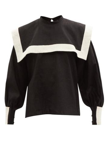 Les Vacances D'irina - Puritan Square-collar Linen Shirt - Womens - Black White