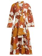 Matchesfashion.com Dodo Bar Or - Charlotte Floral Print Cotton Midi Dress - Womens - Brown Print