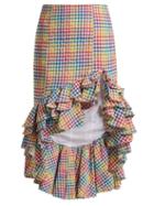 Matchesfashion.com Caroline Constas - Ruffled Asymmetric Hem Gingham Skirt - Womens - Multi
