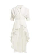 Matchesfashion.com Aje - Hamilton Dip Hem Linen Blend Shirt - Womens - White