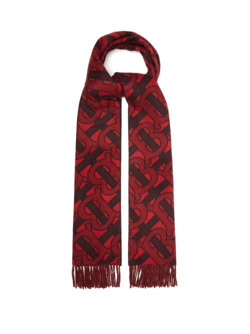 Matchesfashion.com Burberry - Tb Monogram Jacquard Cashmere Scarf - Womens - Red