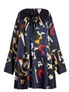 Matchesfashion.com Roksanda - Natani Geometric Print Satin Dress - Womens - Navy Multi