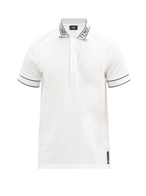 Matchesfashion.com Fendi - Logo-jacquard Cotton-piqu Polo Shirt - Mens - White