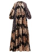 Matchesfashion.com Biyan - Geradielle Floral Fil-coup Chiffon Gown - Womens - Black Navy