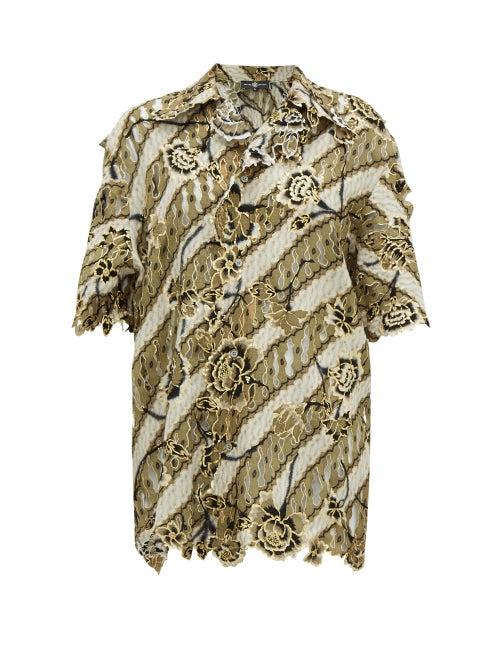 Matchesfashion.com Edward Crutchley - Laser Cut Floral Jacquard Wool Top - Womens - Brown Multi
