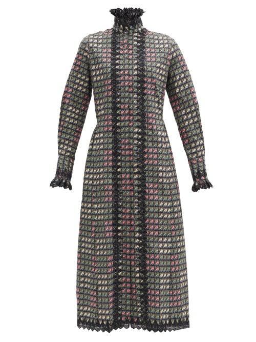 Matchesfashion.com Paco Rabanne - Floral-print High-neck Cotton Midi Dress - Womens - Black