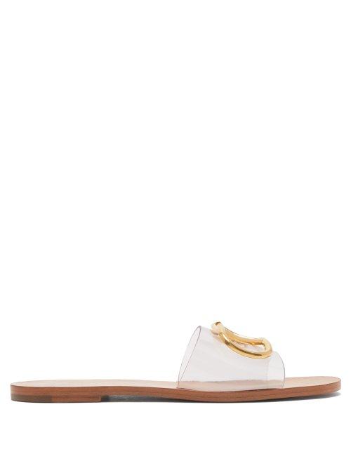 Matchesfashion.com Valentino - Go Logo Pvc Strap Leather Slides - Womens - Tan